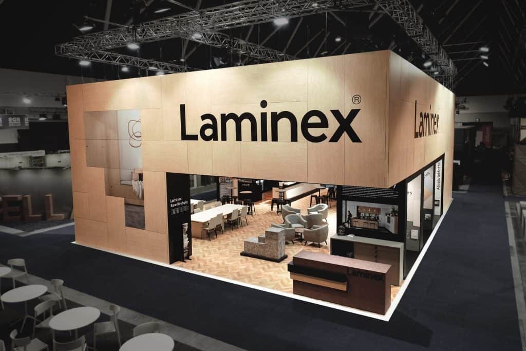 Laminex custom showtopper exhibition stand at AWISA 2018 by Expocentric.com.au