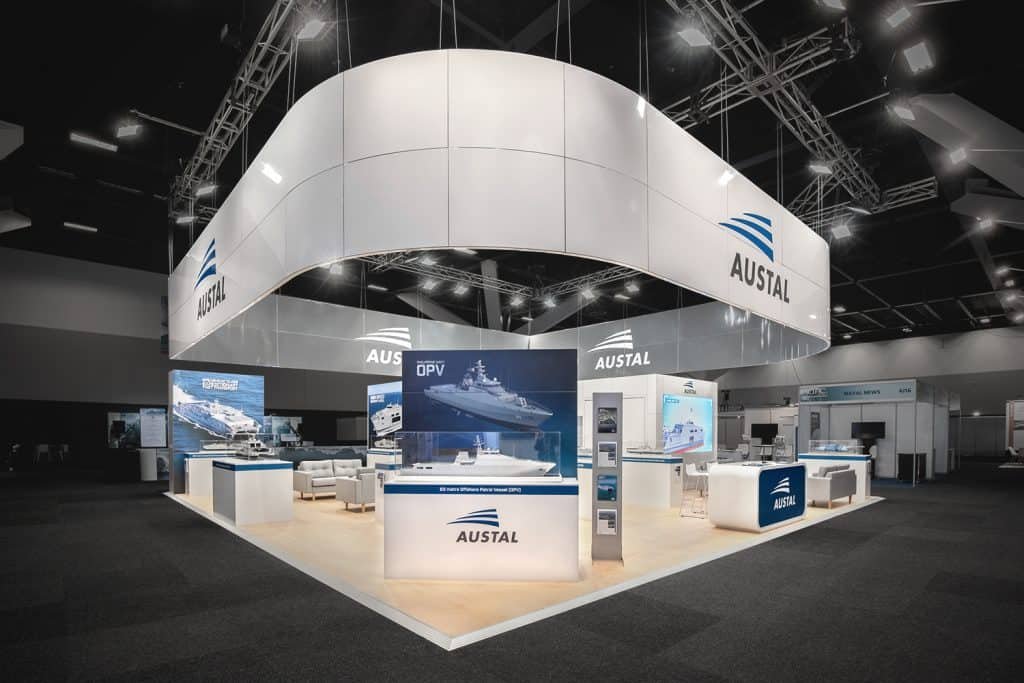 Austal custom showtopper tradeshow stand at Pacific 2019 by Expocentric.com.au