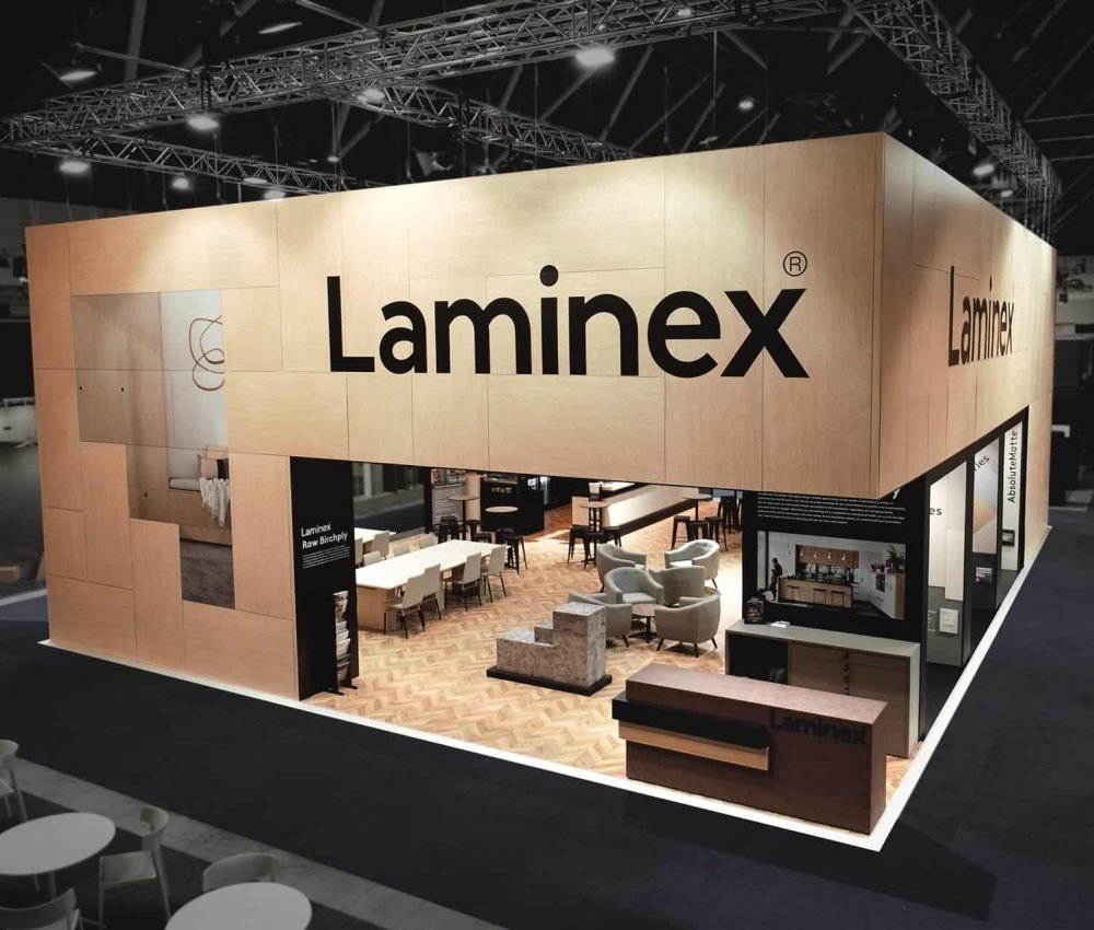 Laminex custom showstopper exhibition stand at AWISA 2018 by Expocentric.com.au